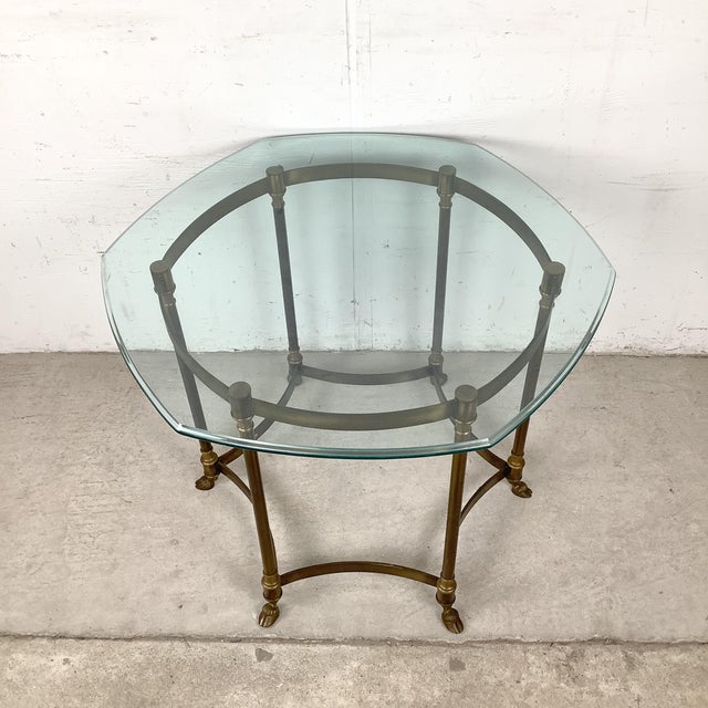 1970s Neoclassical Brass and Octagonal Glass Accent Side Table in the Style of La Barge For Sale - Image 9 of 16
