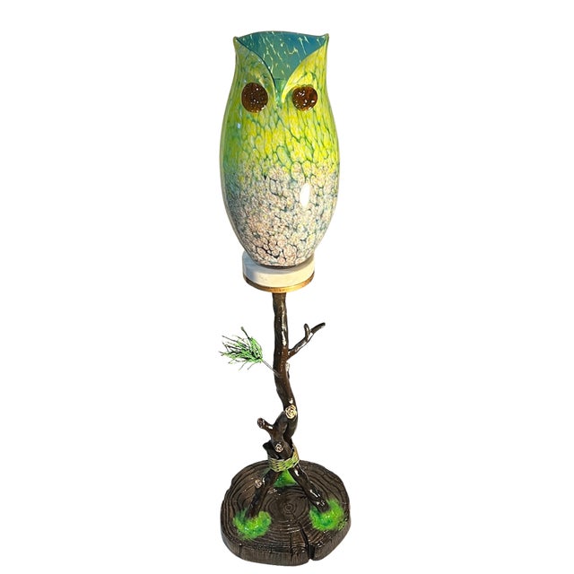 Murano Art Glass Owl Perched on a Tree Branch Torchiere Lamp For Sale In New York - Image 6 of 18