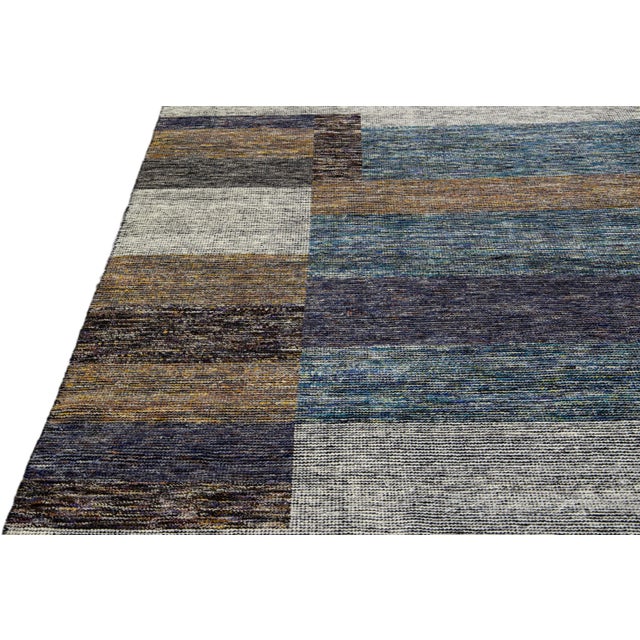 Modern Apadana's Safi Collection Handmade Earthy Tone Abstract Designed Wool Rug For Sale - Image 4 of 11