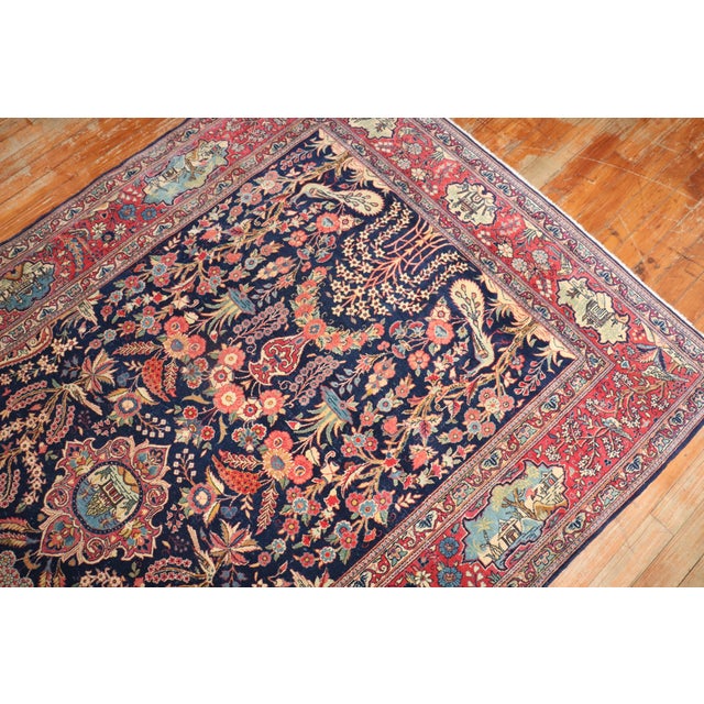 Textile Zabihi Collection Navy Antique Persian Kashan Carpet - 4'6" x 6'9" For Sale - Image 7 of 11