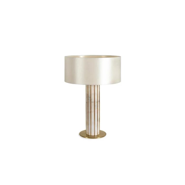 Seagram estremoz marble table lamp by insidherland dimensions: d 45 x w 45 x h 65 cm. Materials: satin, estremoz marble,...