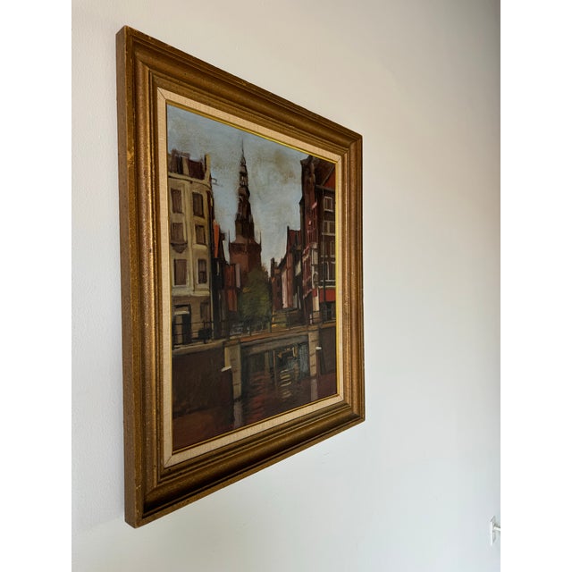 Impressionist 1960's Vintage Amsterdam Cityscape Oil Painting, Signed For Sale - Image 3 of 12
