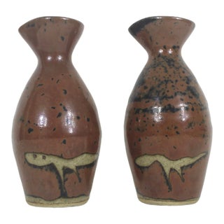 Vintage Japanese Stoneware Sake Bottles Small Pitchers, a Pair For Sale