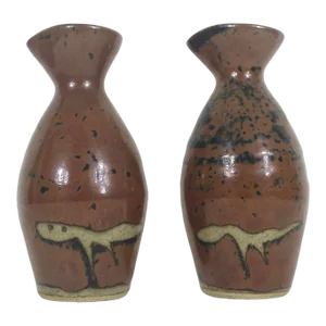 Vintage Japanese Stoneware Sake Bottles Small Pitchers, a Pair