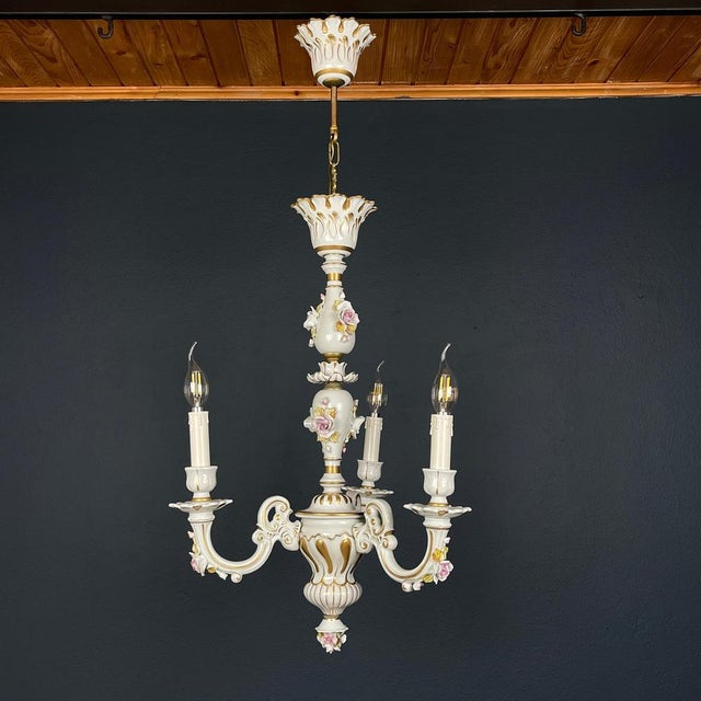 Vintage Capodimonte Porcelain 3-Arm Chandelier, Italy, 1940s For Sale - Image 4 of 14