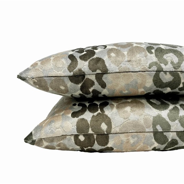 Stony Stripe Velvet Leopard Print Throw Pillow With Feather Down Insert For Sale - Image 4 of 6