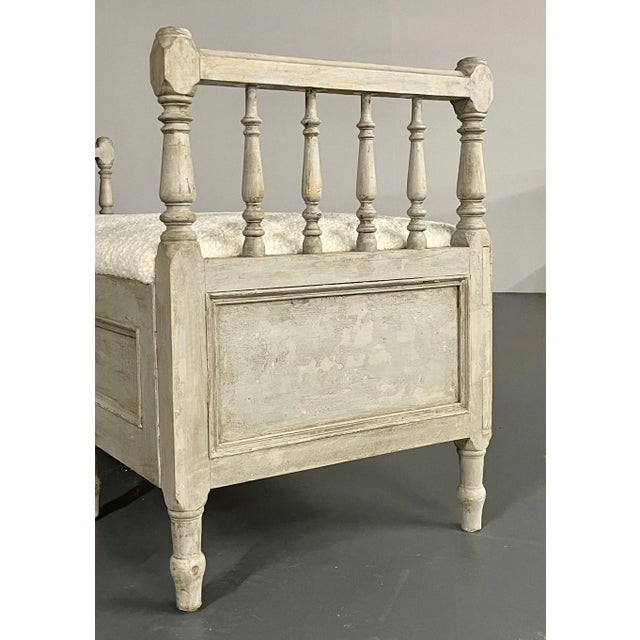 Gustavian Paint Decorated Storage Bench, New Wool Shearling, Sweden, 19th C. For Sale - Image 11 of 13