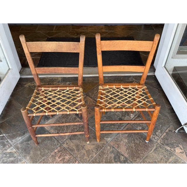19th Century Antique Ladderback + Rawhide Seat Side Chairs, Set of 2 For Sale - Image 11 of 12