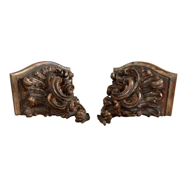 Vintage Pair of Hand Carved Wooden Wall Self or Corbel For Sale