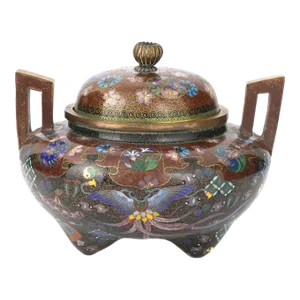 Large Late 19th Century Japanese Cloisonne Enamel Koro Incense Burner With Takara-Mono