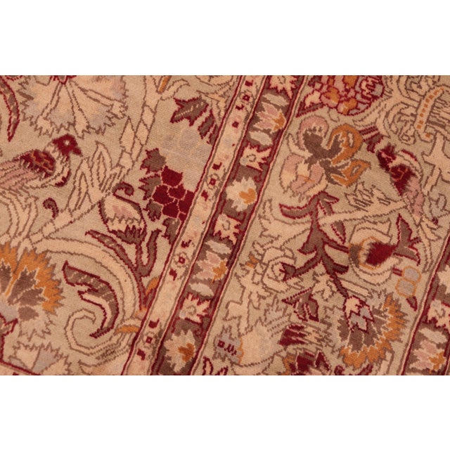 1990s Shabby Chic Floral 1990's Pak-Persian Taupe/Red Wool Rug - 6'1'' X 9'4'' For Sale - Image 5 of 9
