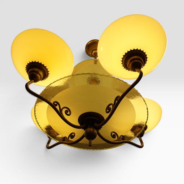 Swedish Grace Brass Chandelier with Glass Discs by Harald Notini for Böhlmarks Sweden, 1930s For Sale - Image 4 of 10