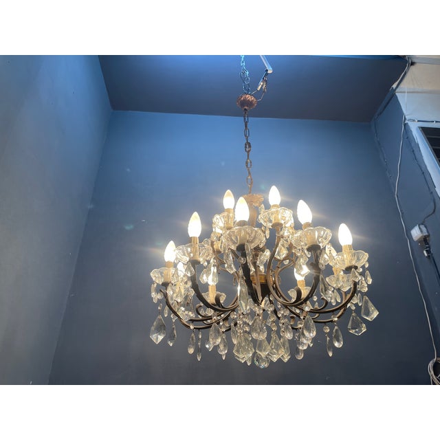 Vintage Bronze Crystal Chandelier 15 Lights, 1950s For Sale - Image 9 of 13