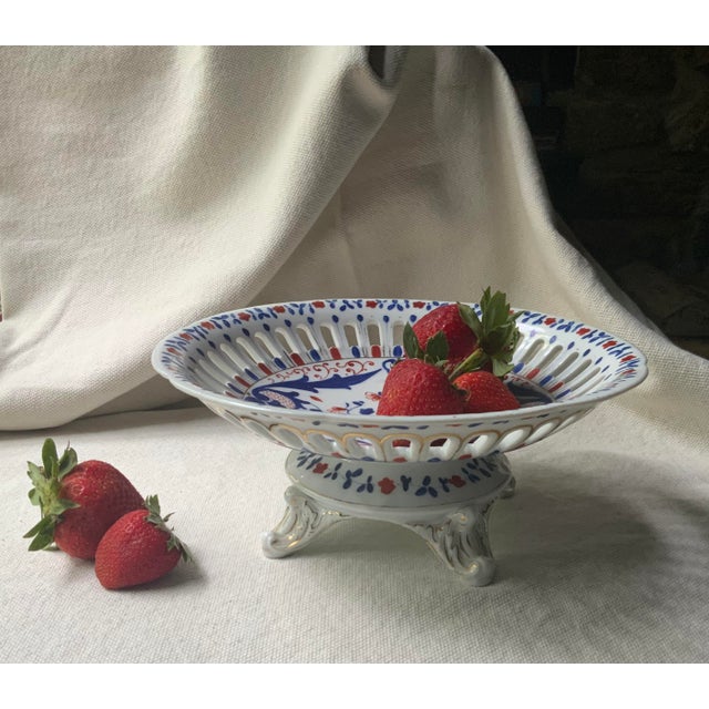 19th Century French Imari Porcelain Reticulated Compote, Hand-Painted For Sale - Image 12 of 18