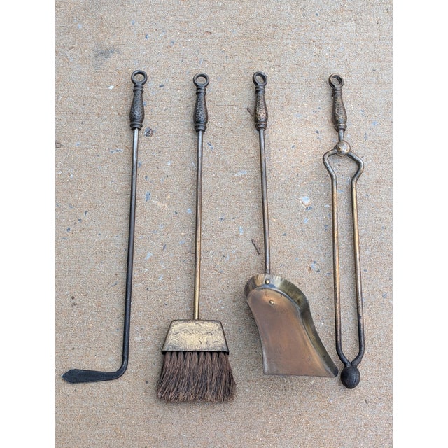 Vintage Victorian Solid Brass Fireplace Tool Set of Four For Sale In Washington DC - Image 6 of 6