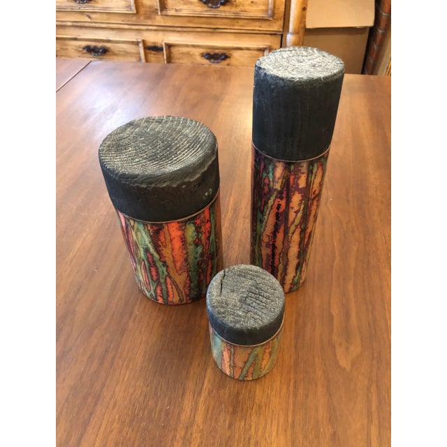 1990s Artisan Hand Made Copper Glazed Cannisters Vessels -Set of 3 For Sale - Image 5 of 12