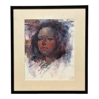 Black Girl Portrait - Gouache by Max Turner For Sale