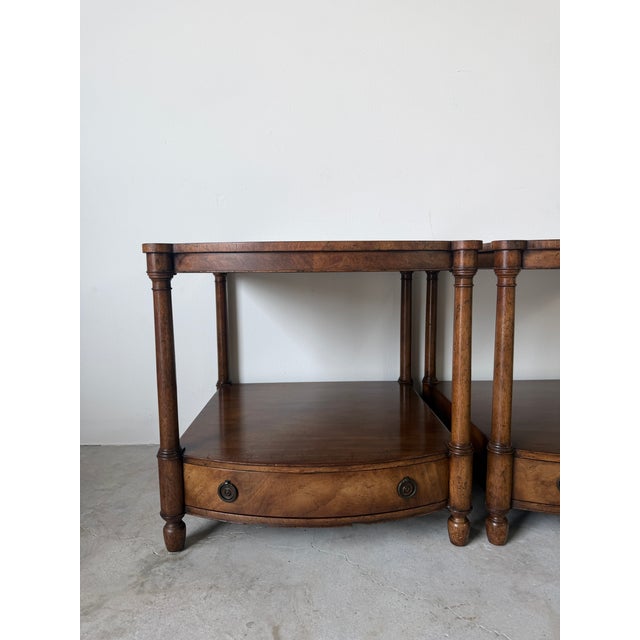 Traditional Vintage Baker Furniture Empire-Style Wood End Tables With Drawer – A Pair For Sale - Image 3 of 18