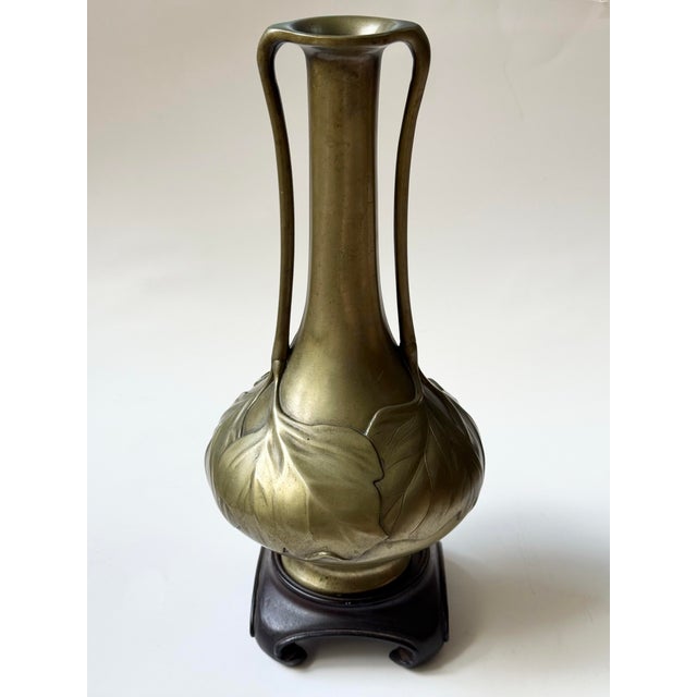Metal Antique Japanese Studio Bronze Art Nouveau Vase Meiji Period For Sale - Image 7 of 9