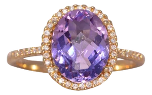 The Stumb: Amethyst and Natural Diamond Halo Ring in Yellow Gold