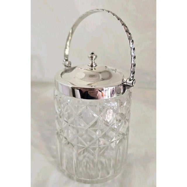 Antique George V Cut Glass Biscuit Barrel with Sterling Silver Mount, 1919 For Sale - Image 4 of 18