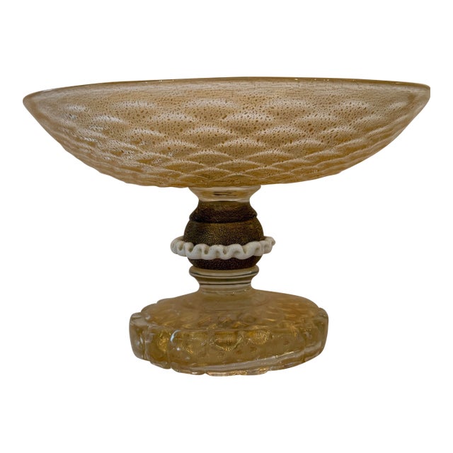 Barovier and Torso Murano Gold Flecked Footed Dish For Sale