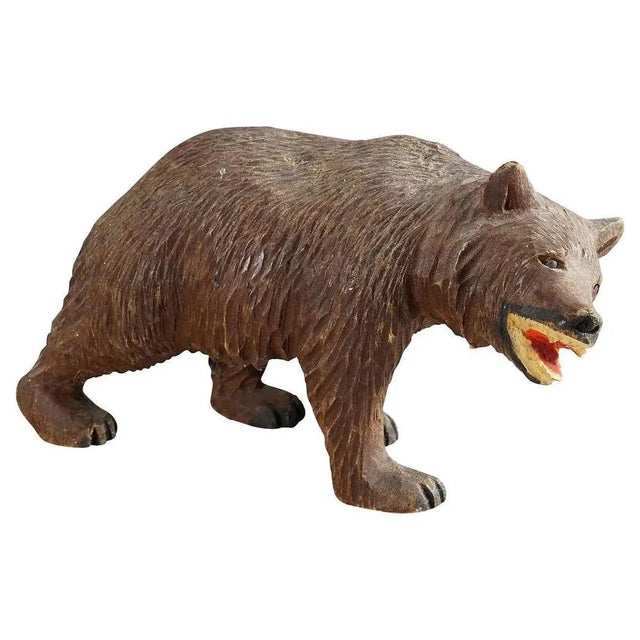 Black Vintage Wooden Strolling Bear, Brienz, 1950s For Sale - Image 8 of 8