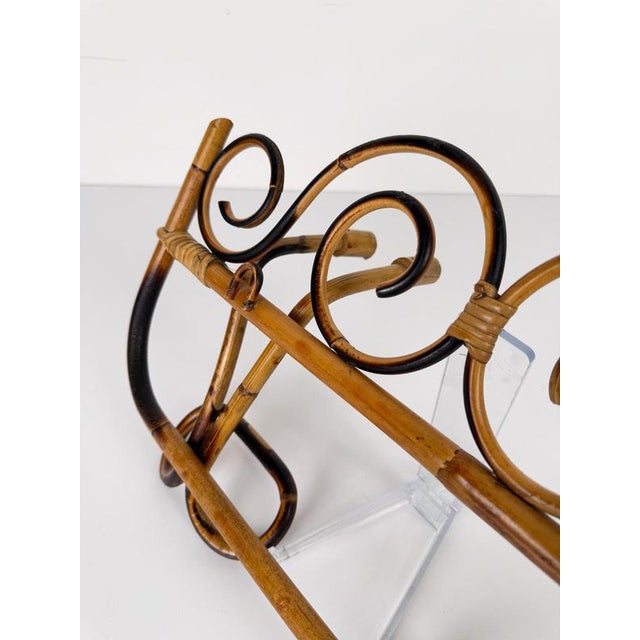 Italian Riviera Mid-20th Century Modern Cane, Rattan & Bamboo Wall Coat Rack, 1960s For Sale - Image 12 of 13