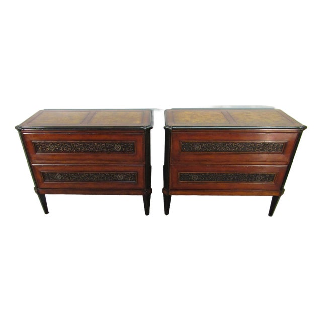 Milling Road by Baker Furniture Pair of Matching Burl Wood Chests For Sale