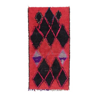 Vintage Moroccan Rug in Pink With Black Diamond Medallions, From Rug & Kilim For Sale