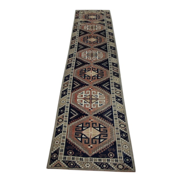 1960s 1960s Red & Blue Vintage Turkish Runner 2'5" X 10'3" For Sale - Image 5 of 6