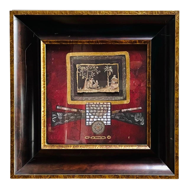 Marie - Frederique Framed Mixed Media Collage in Original Frame For Sale