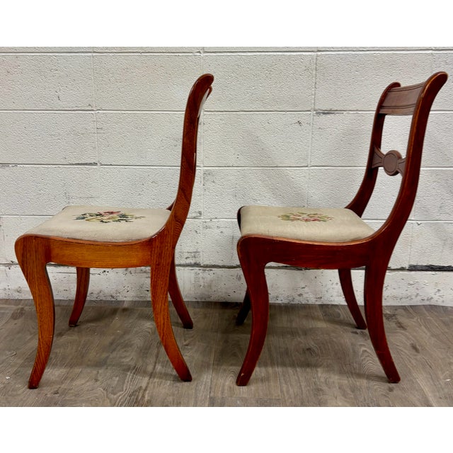 19th Century Antique Regency / Duncan Phyfe Style Floral Needlepoint Dining Chairs - Pair For Sale - Image 5 of 9