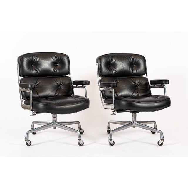 Pair Eames Herman Miller Time Life Black Leather Office Chairs 1980s For Sale - Image 13 of 17