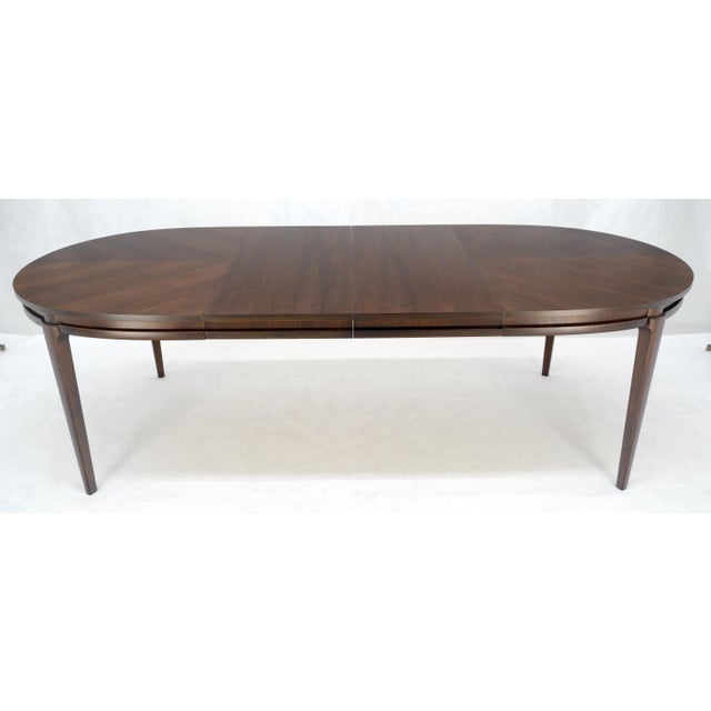 Dunbar Furniture Dark Walnut Oval MCM c1970s Dining Table w/ Two Extension Boards Leaves For Sale - Image 4 of 12