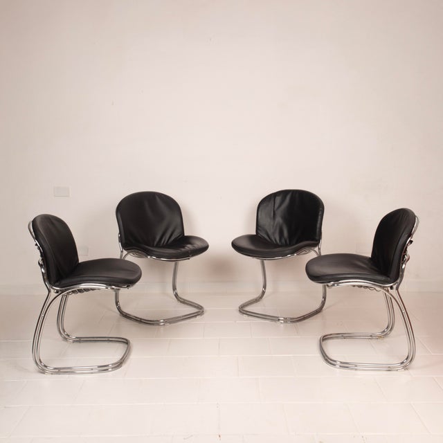 Set of Sabrina model chairs, a celebrated project by Gastone Rinaldi, produced in Italy between the late 1960s and the...