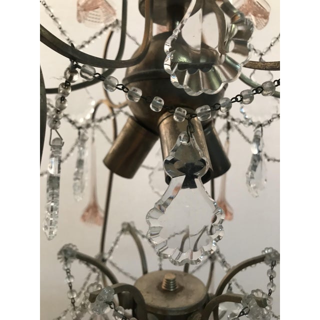 1940s Vintage Chandelier with Pink Murano Flowers For Sale - Image 5 of 8