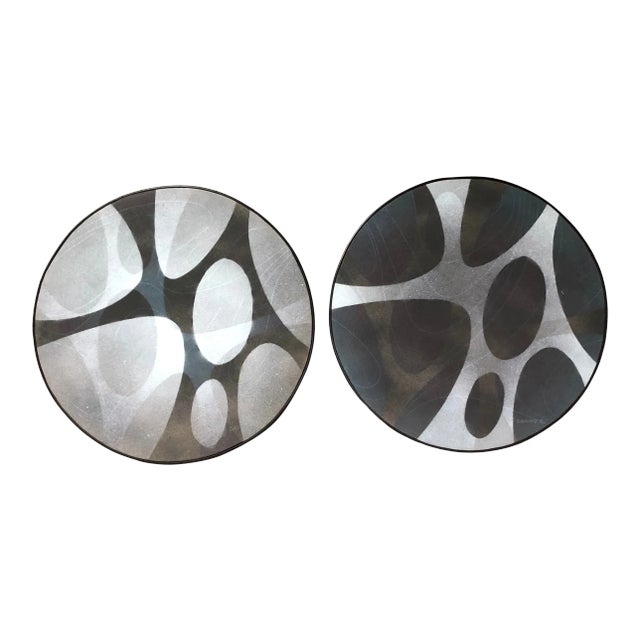 Gallery Wall Collection-2 Vintage Abstract Round Paintings Signed Sawyer - a Pair 1970’s For Sale