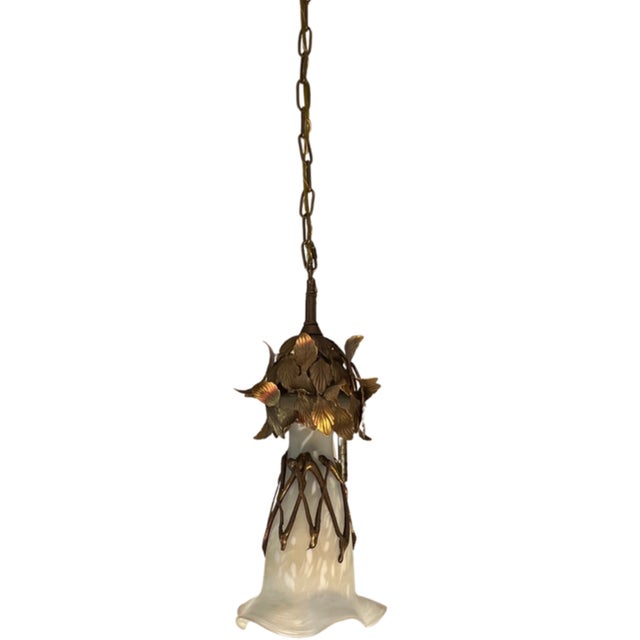 Vintage Filip Ravert Romblast White Frosted Romblast Shade Tole Pendant Light For Sale - Image 17 of 18