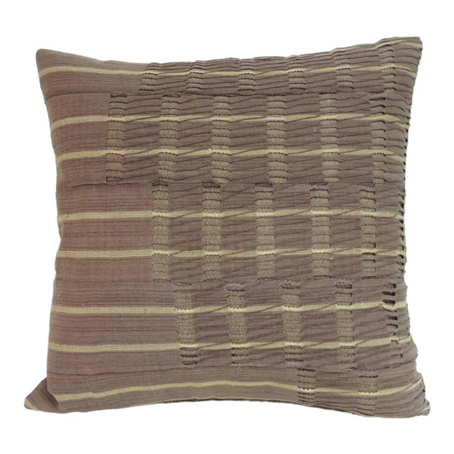 Vintage Brown Woven African Textile Square Decorative Pillow For Sale