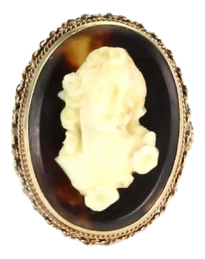 Carved Woman Cameo 14k Yellow Gold Oval Ring