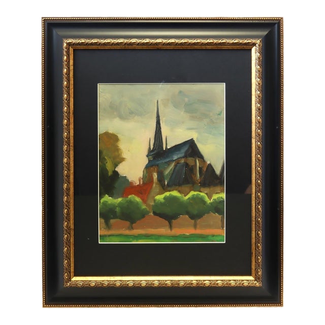 Small French Rural Church Painting For Sale