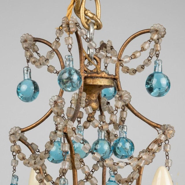 Cage Basket Chandelier with Azure Crystal Drops, 1960s For Sale - Image 6 of 9