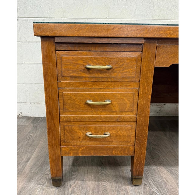 Early 20th Century Antique American Arts & Crafts Mission Tiger Oak Executive Desk Partner Desk For Sale - Image 5 of 17