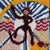 Our crazy little macaque dances his best jungle boogie! One of a kind needlepoint art is hand-embroidered stream-of-...