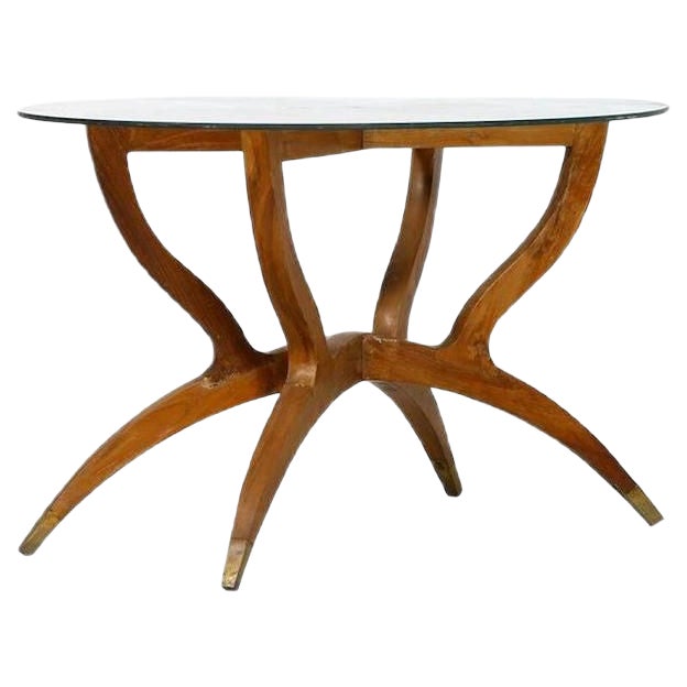 Vintage Italian Wood, Brass & Crystal Coffee Table, 1950s For Sale