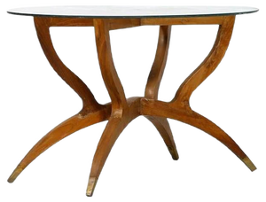 Vintage Italian Wood, Brass & Crystal Coffee Table, 1950s