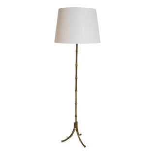 Faux Bamboo and Brass Tripod Floor Lamp from Jansen, 1960s For Sale