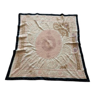 Suzani Embroidery Wall Decor - Neutral Tan Uzbek Tablecloth For Sale