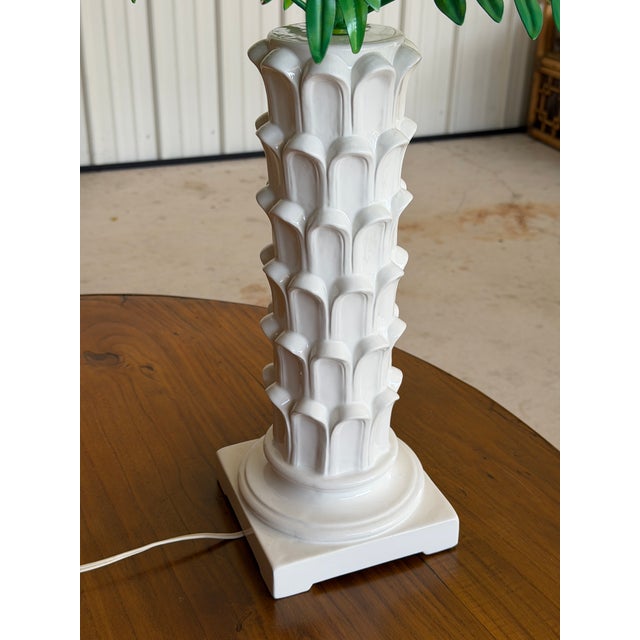 Vintage Italian Tole Palm Table Lamp With Sculptural White Ceramic Column Base For Sale - Image 10 of 12